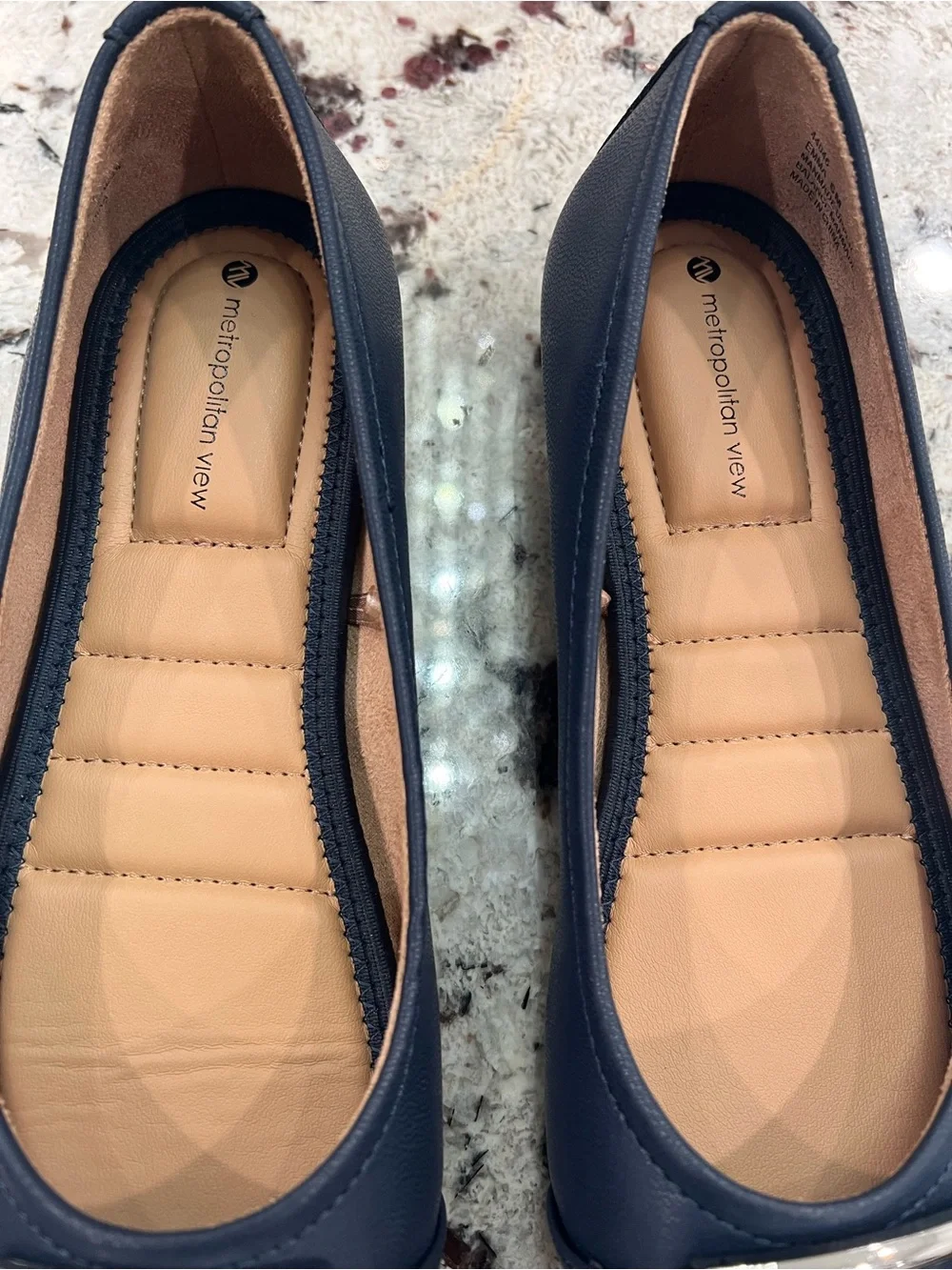 Metro Collection Navy Espadrille-Inspired Ballet Flats with Silver Buckle